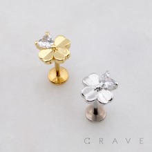 CLOVER HEART CZ STUD THREADLESS (PUSH IN) 316L SURGICAL STEEL LABRET SET